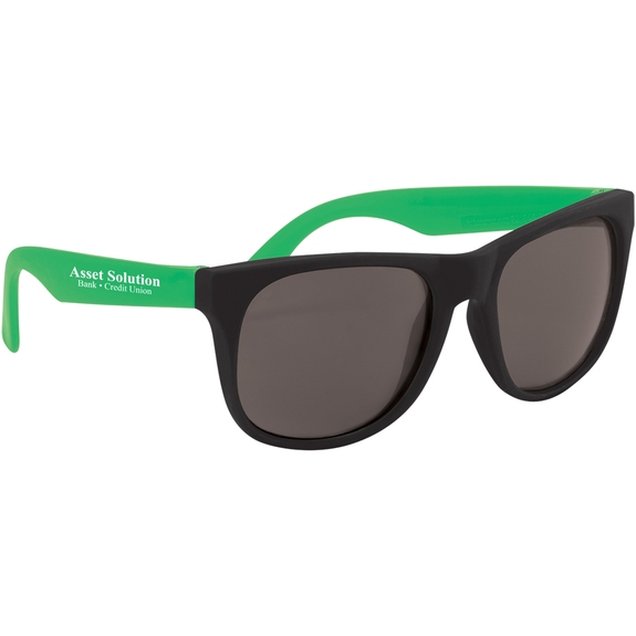 Black / Green Rubberized Black Frame Custom Sunglasses