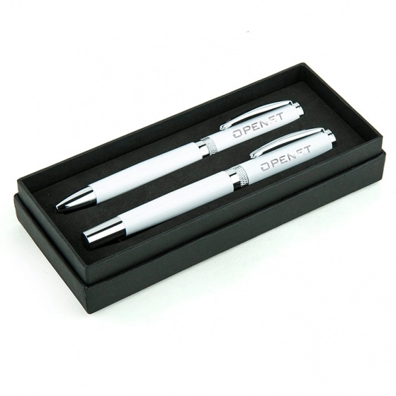 White Pen2Paper Enamel Finish Rollerball & Ballpoint Custom Pens Set