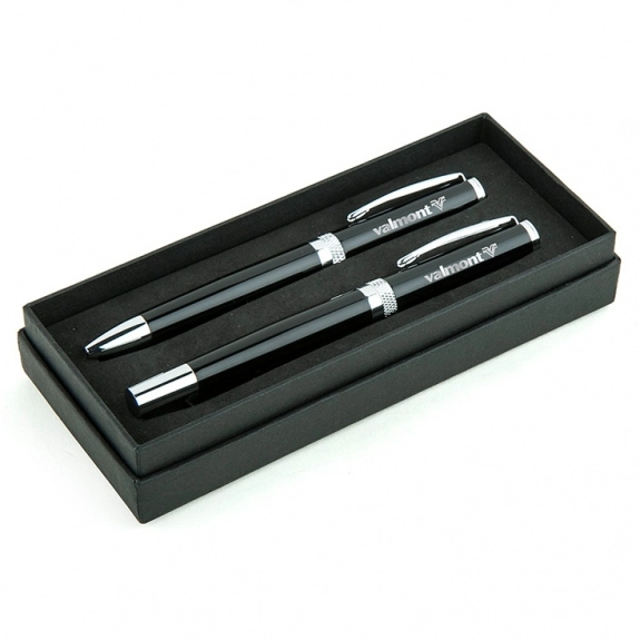 Black Pen2Paper Enamel Finish Rollerball & Ballpoint Custom Pens Set