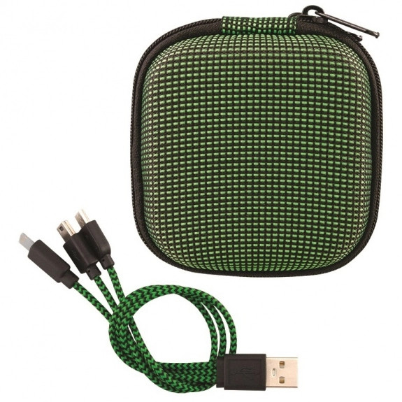 Green Full Color 3-in-1 Custom Charging Cables w/ Case