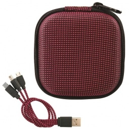 Red Full Color 3-in-1 Custom Charging Cables w/ Case