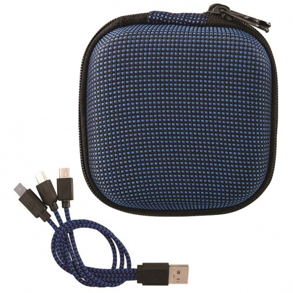 Blue Full Color 3-in-1 Custom Charging Cables w/ Case