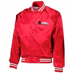 Red Augusta Sportswear Satin Custom Baseball Jacket w/ Striped Trim