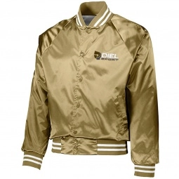 Gold Augusta Sportswear Satin Custom Baseball Jacket w/ Striped Trim