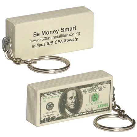 Green and White Hundred Dollar Bill Promotional Keychain Stress Ball 