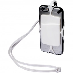 White Strappy Silicone Promotional Cell Phone Wallet w/ Lanyard