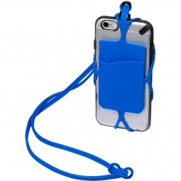 Blue Strappy Silicone Promotional Cell Phone Wallet w/ Lanyard