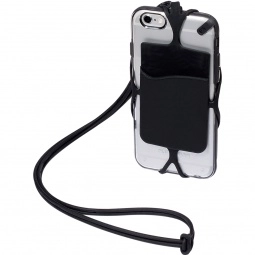 Black Strappy Silicone Promotional Cell Phone Wallet w/ Lanyard
