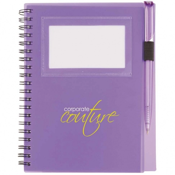 Translucent Purple Business Card Window Custom Notebook w/Pen - 5"w x 7"h
