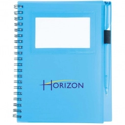 Translucent Blue Business Card Window Custom Notebook w/Pen - 5"w x 7"h