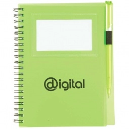 Translucent Green Business Card Window Custom Notebook w/Pen - 5"w x 7"h