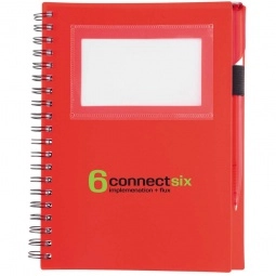 Translucent Red Business Card Window Custom Notebook w/Pen - 5"w x 7"h