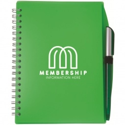 Green Spiral Bound Unlined Custom Notebook with Pen 