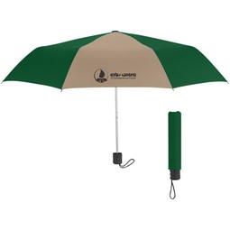 Tan/Forest green Telescopic Promotional Umbrellas - 42"