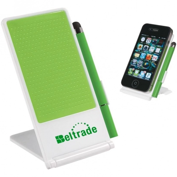 White /Lime Green Anti-Slip Custom Cell Phone Holder w/ Stylus Pen