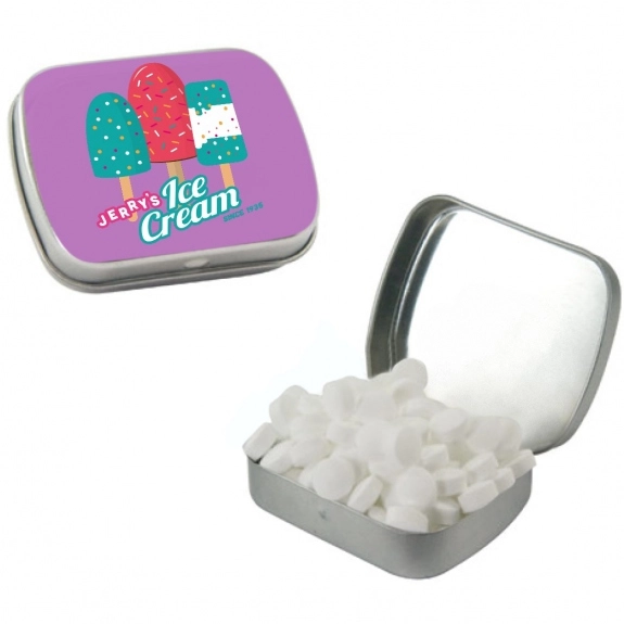Silver Full Color Small Custom Tin - Sugar-Free Peppermints