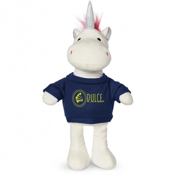 Navy Plush Unicorn Stuffed Animal w/ Custom Shirt - 8.5"