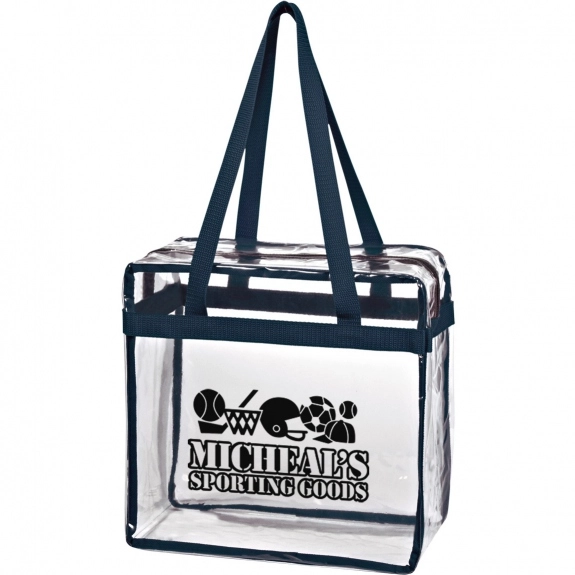 Navy Blue Clear Zippered Promotional Tote Bag