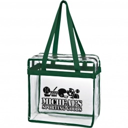 Forest Green Clear Zippered Promotional Tote Bag