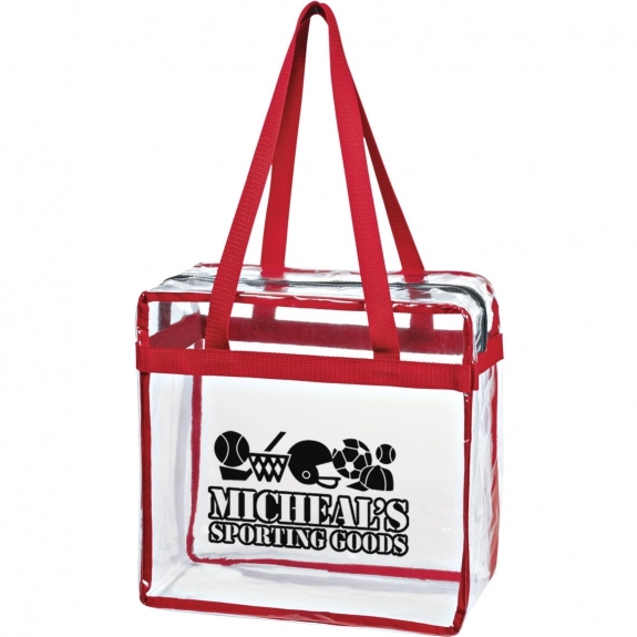 Red Clear Zippered Promotional Tote Bag