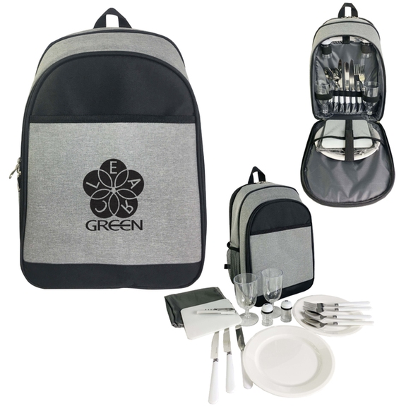 Black/Gray - Lakeside Picnic Set Custom Logo Cooler Backpack