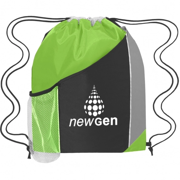 Lime Green Tri-Color Promotional Drawstring Bag