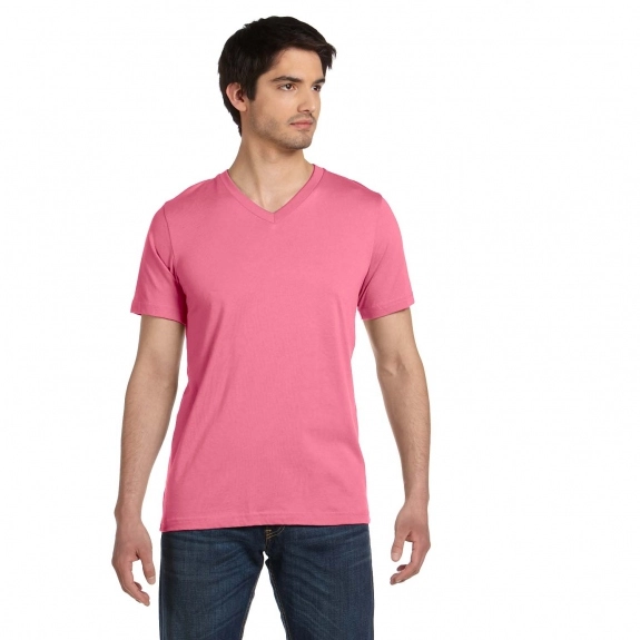 Neon Pink Bella + Canvas Jersey V-Neck Custom T-Shirts - Neons