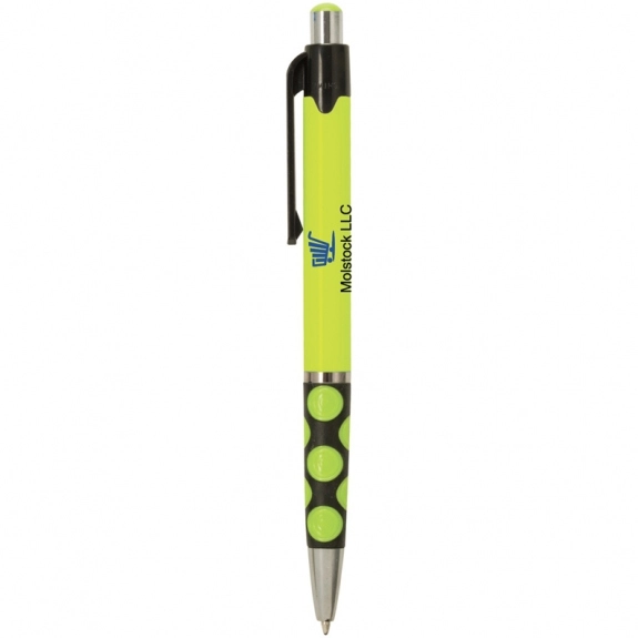 Lime Green Logo Pens w/ Polka Dot Grip - Colored Barrel
