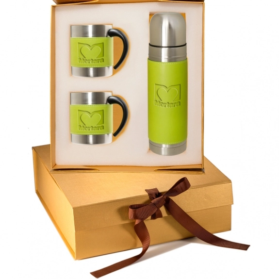 Lime Green Tuscan Stainless Steel Custom Coffee Mugs & Thermos Gift Set