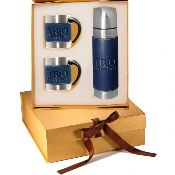 Navy Blue Tuscan Stainless Steel Custom Coffee Mugs & Thermos Gift Set
