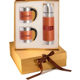 Tan Tuscan Stainless Steel Custom Coffee Mugs & Thermos Gift Set