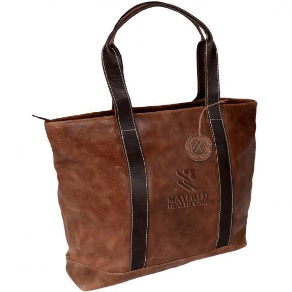 Brown Executive Two-Tone Leather Custom Tote Bags - 20"w x 14.5"h x 9"d