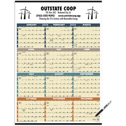 Promotional Time Management Span-A-Year Laminated Custom Calendar w/ Marker with Logo