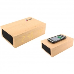 Promotional Full Color Wireless Custom Alarm Clock Speaker w/ Qi Charging Station with Logo