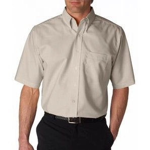 Tan UltraClub Classic Wrinkle-Free Short-Sleeve Oxford Custom Shirt - Color