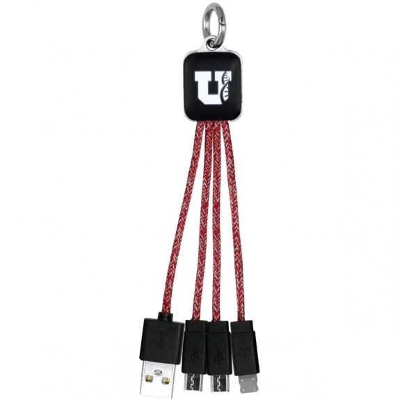 Red - Heather Braided 3-in-1 Light Up Custom Charging Cable Keychain