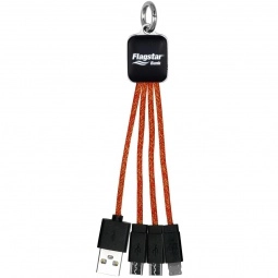 Orange - Heather Braided 3-in-1 Light Up Custom Charging Cable Keychain
