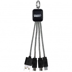 Gray - Heather Braided 3-in-1 Light Up Custom Charging Cable Keychain