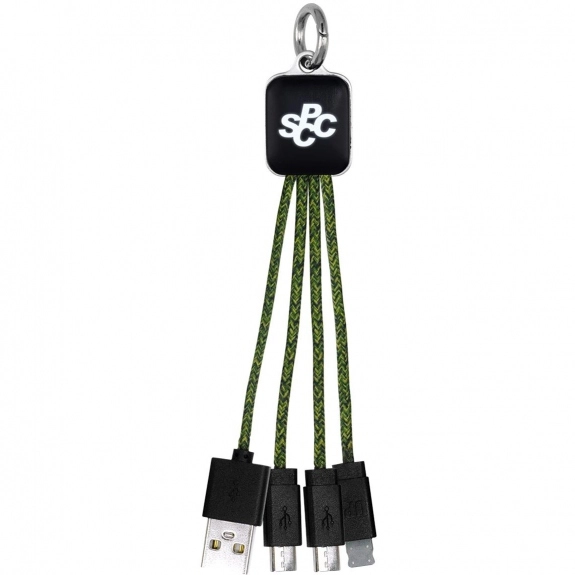 Green - Heather Braided 3-in-1 Light Up Custom Charging Cable Keychain