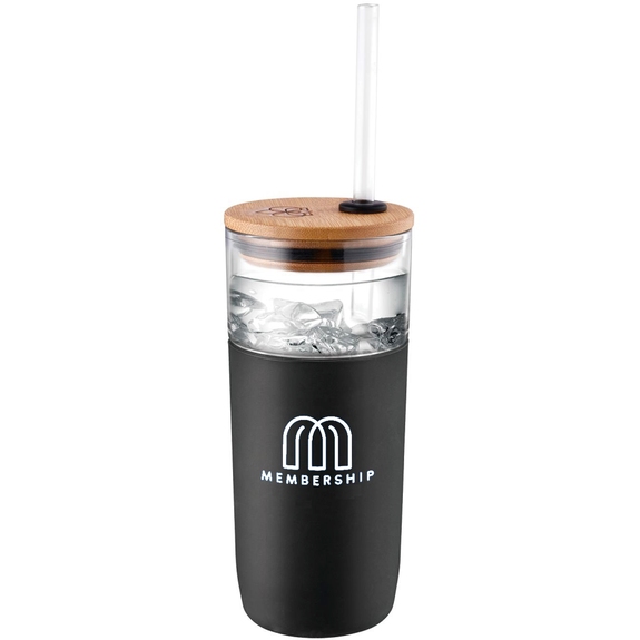 Promotional Glass Tumbler w/ Bamboo Lid - 20 oz.