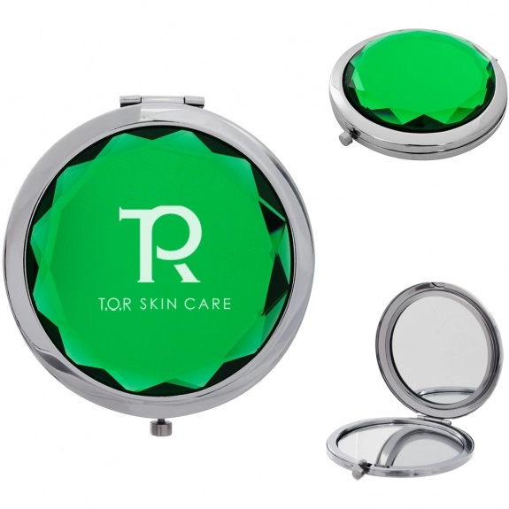 Green - Jeweled Compact Folding Promotional Mirror