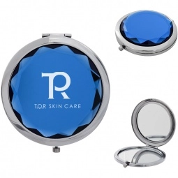 Blue - Jeweled Compact Folding Promotional Mirror