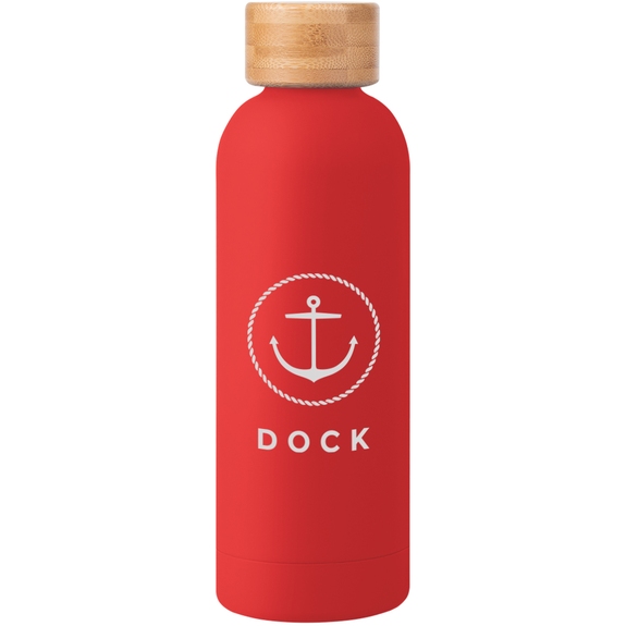 Red - Soft Touch Insulated Logo Water Bottle w/ Bamboo Lid - 17 oz.