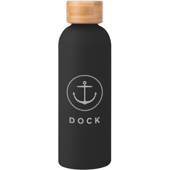 Black - Soft Touch Insulated Logo Water Bottle w/ Bamboo Lid - 17 oz.