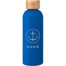 Blue - Soft Touch Insulated Logo Water Bottle w/ Bamboo Lid - 17 oz.