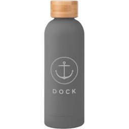 Gray - Soft Touch Insulated Logo Water Bottle w/ Bamboo Lid - 17 oz.