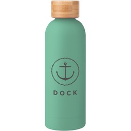 Jade - Soft Touch Insulated Logo Water Bottle w/ Bamboo Lid - 17 oz.