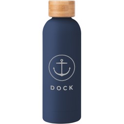 Navy - Soft Touch Insulated Logo Water Bottle w/ Bamboo Lid - 17 oz.
