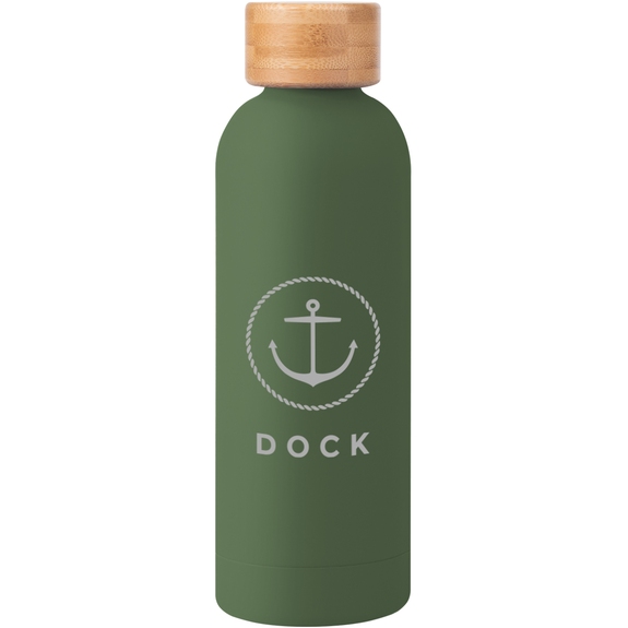 Olive - Soft Touch Insulated Logo Water Bottle w/ Bamboo Lid - 17 oz.