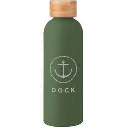 Olive - Soft Touch Insulated Logo Water Bottle w/ Bamboo Lid - 17 oz.